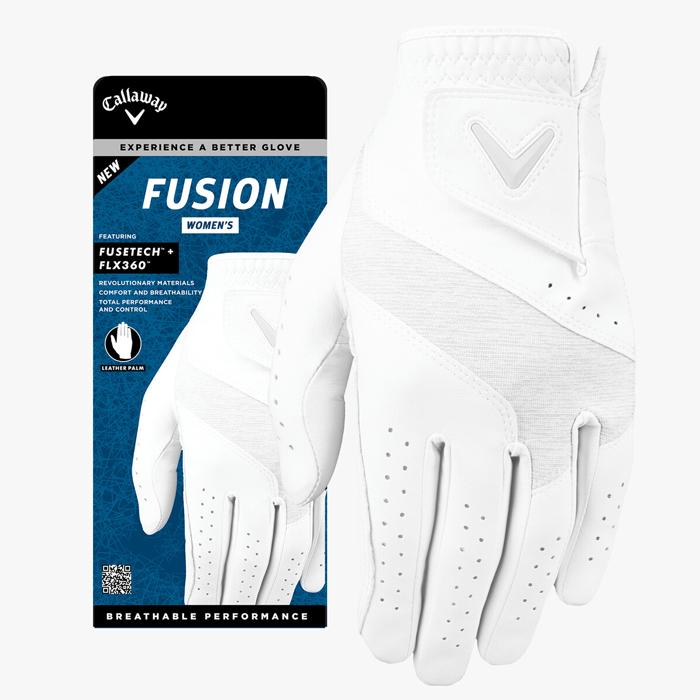 Callaway Fusion Women's Golf Glove M/White/Silver /Worn on Right