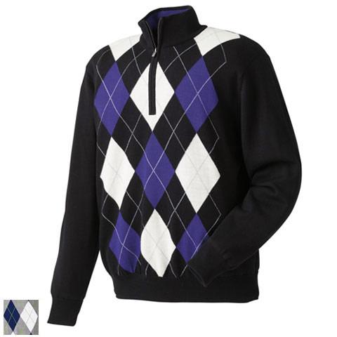 FootJoy Performance Half Zip Lined Sweaters (Previous Season Style) S/Black/Purple/White argyle