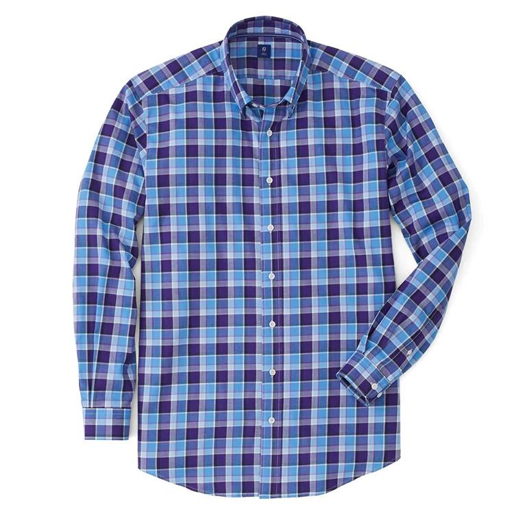 FootJoy Stretch Twill Woven Multi Large Plaid Shirt (Previous Season Style) L/Plum/Clear Blue
