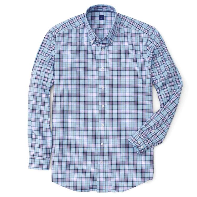 FootJoy Stretch Twill Woven Open Plaid Shirt (Previous Season Style) S/Light/Blue