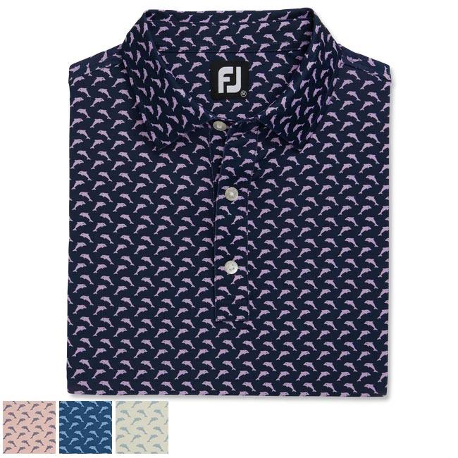 Footjoy Lisle Leaping Dolphins Print Self Collar S/Ink / Dusk Blue