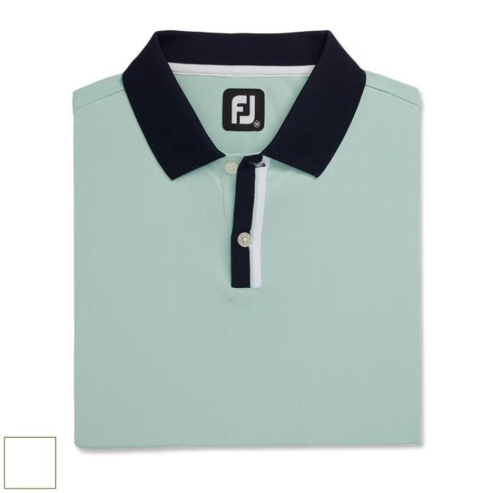 FootJoy Solid Stretch Pique with Stripe Placket Knit Collar M/White
