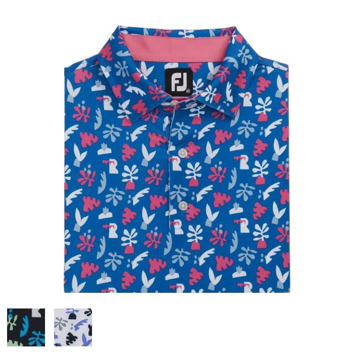 FootJoy Jungle Leaves Lisle Self Collar XL/Black / White / Pool / Palm Green