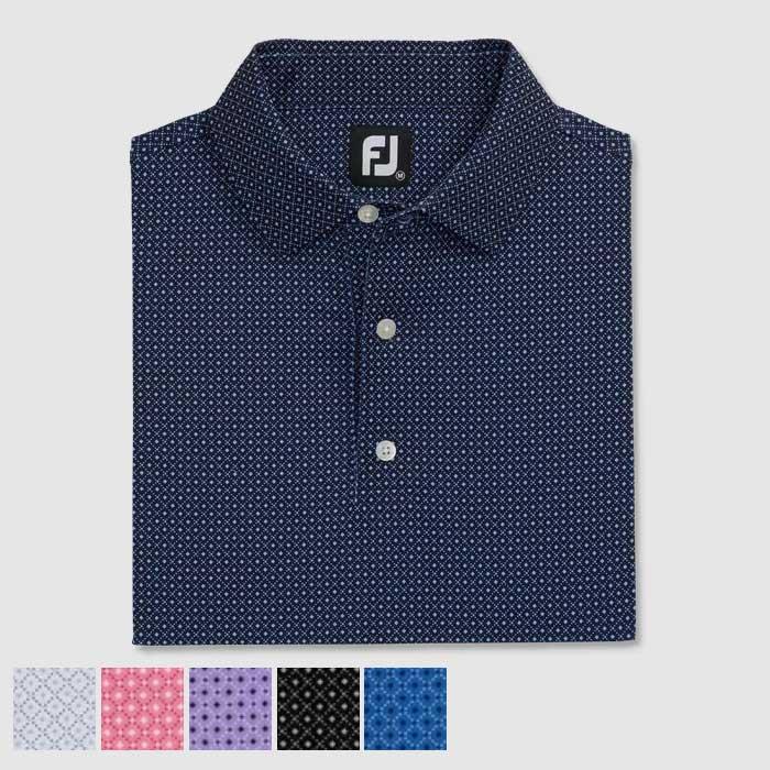 FootJoy Dot Geo Print Lisle Golf Shirts XL/Navy / Light Blue / White
