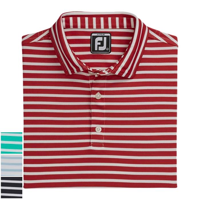 FootJoy Striped Pique Self Collar Junior XS/White /LightBlue
