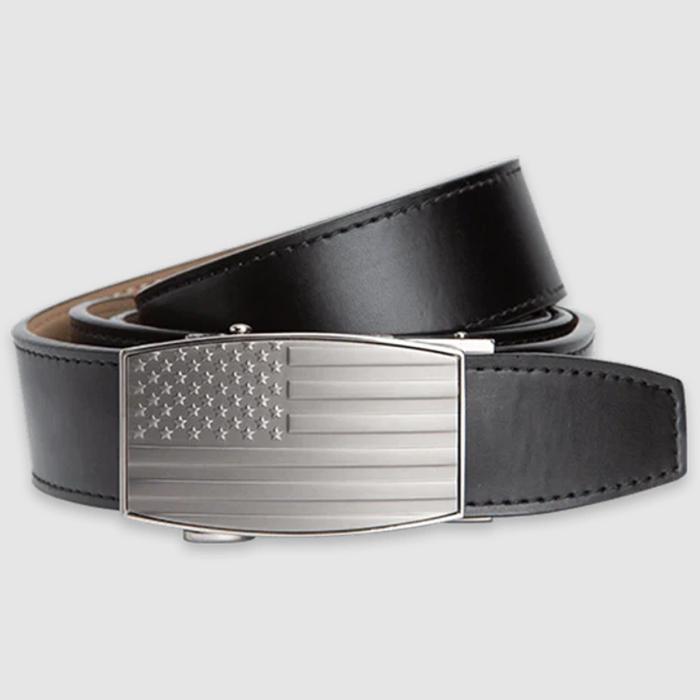 Nexbelt USA Embossed Pewter Flag Golf Belt Black