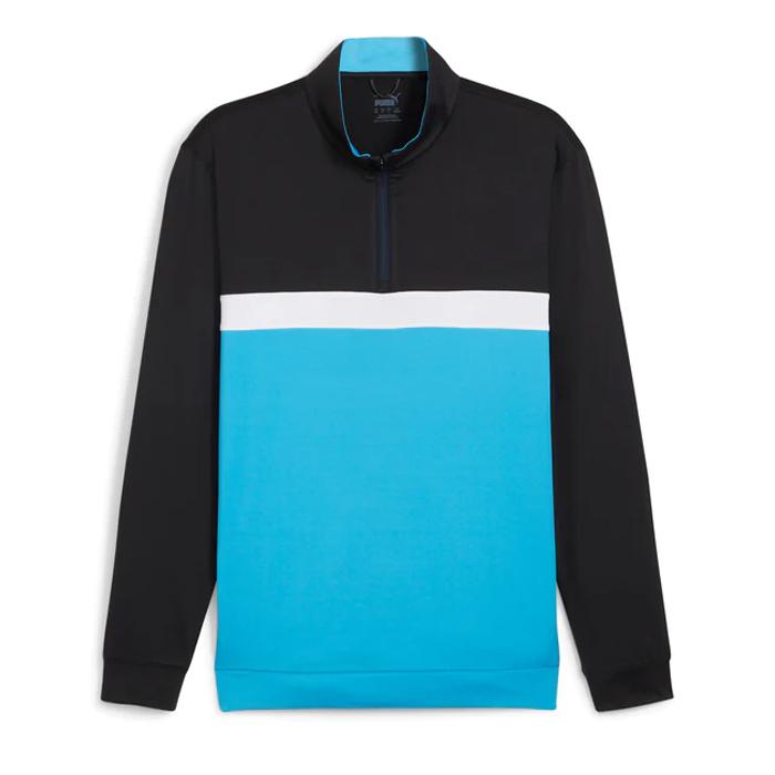 Puma Pure Colorblock Golf 1/4 Zip XL/Puma Black/Aqua Blue