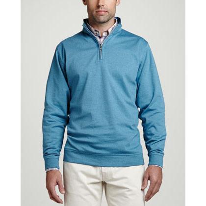 Peter Millar Heather Interlock Quarter Zip Sweaters w/ Logo S/Royal Purple
