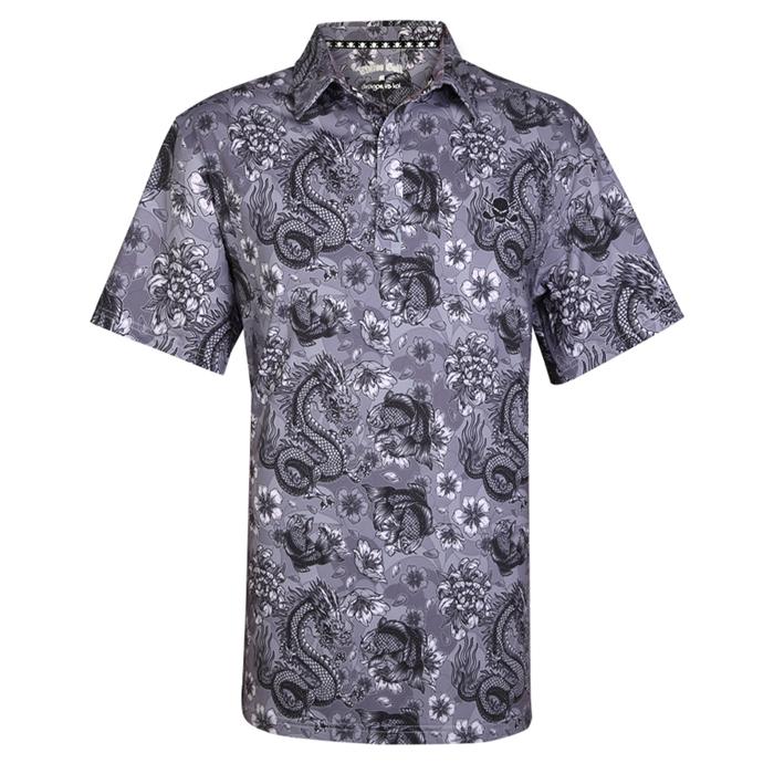Tattoo Golf Dragon vs Koi Cool-Stretch Men's Golf Shirt 3XL+ $3/Grey