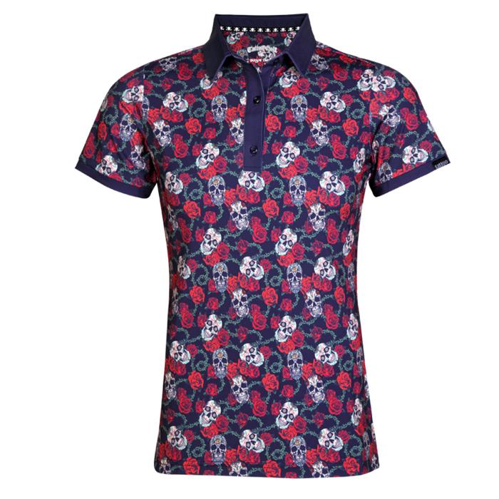 Tattoo Golf Ladies Sugar Skull Cool-Stretch Golf Shirt 2XL/Dark Blue