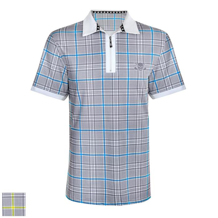 Tattoo Golf HT Plaid Cool-Stretch Men's Golf Shirt L/Blue/Grey (P159A