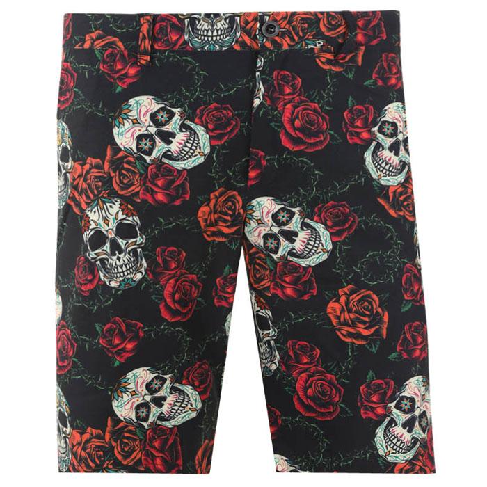 Tattoo Golf Sugar Skull Cool-Stretch Men's Golf Shorts (Black/Red) 30